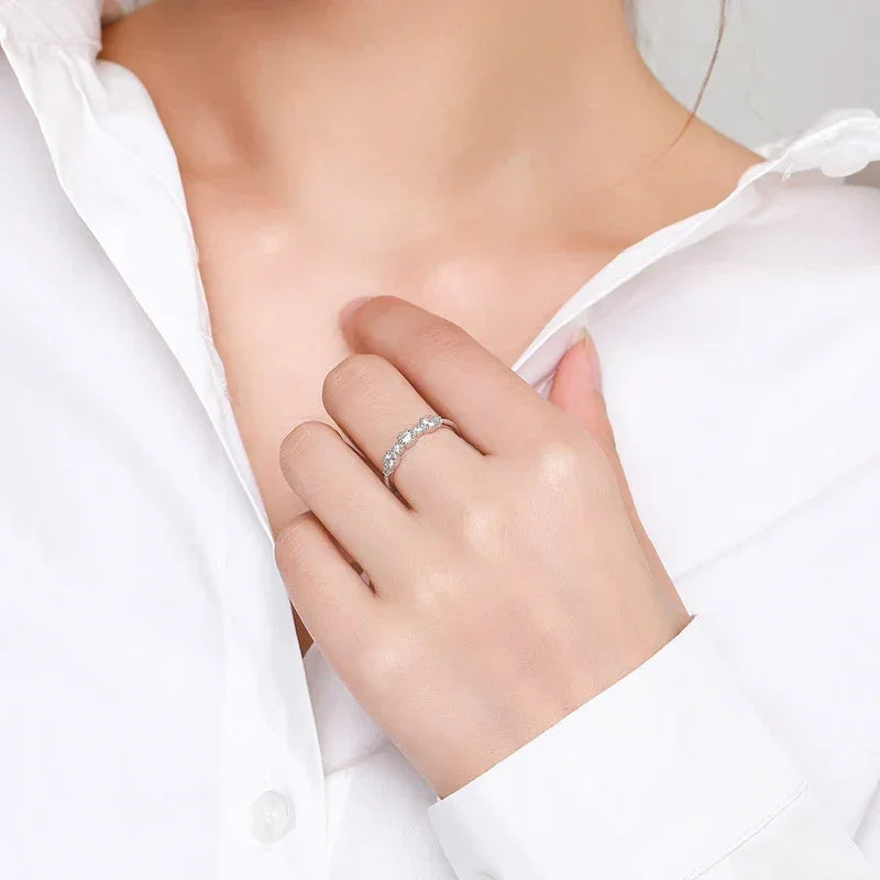 Ailmay Sparkling Round CZ Rings Real 925 Sterling Silver  Silver Simple Luxury For Women Classic Wedding Statement Jewelry