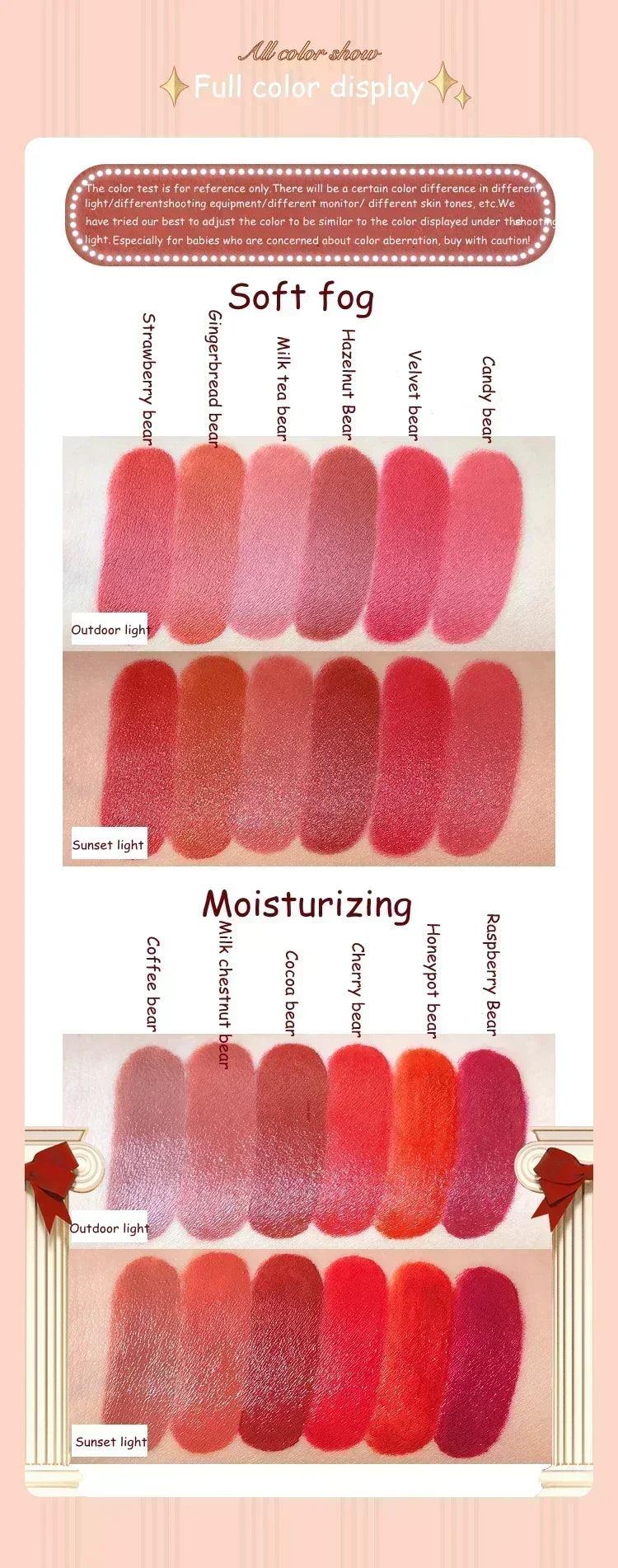 Flower knows love bear series matte moisturizing silky smooth natural lipstick makeup