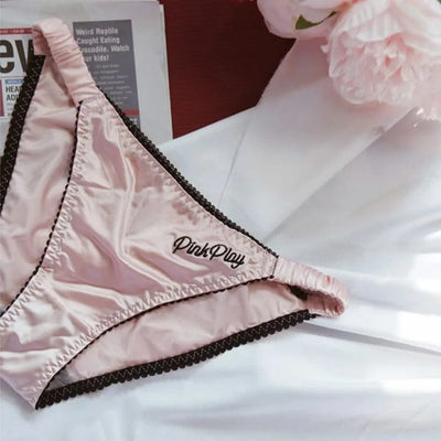 Sexy Girl Thongs Women Glossy Underwear Panty Low Waist Solid Color Satin Fabric Briefs Embroidery Fitness Sports Underpants