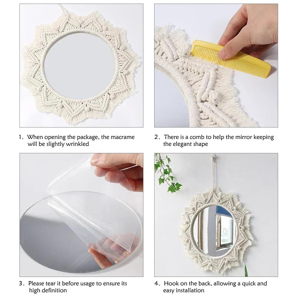 Macrame decorative wall mirror boho home decor makeup aesthetic mirrors living room bedroom christmas wedding