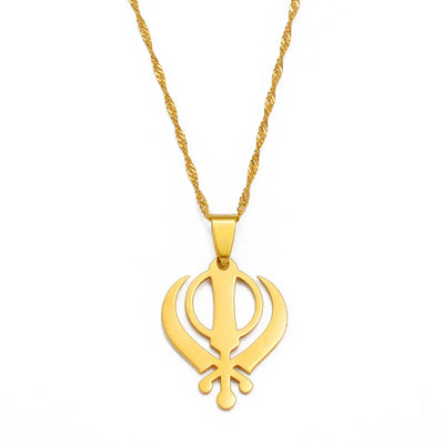 Anniyo Sikhism Necklace Pendant Sikh Khanda Jewelry Black/Gold Color Necklaces India Pakistan Malaysia Punjab Religious @009521