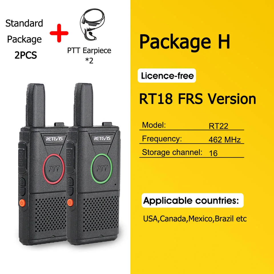RETEVIS RT618 Mini Walkie Talkie Dual PTT Walkie-talkies 2 pcs PMR 446 Communication Equipment Portable Two-way Radio Cafe Hotel