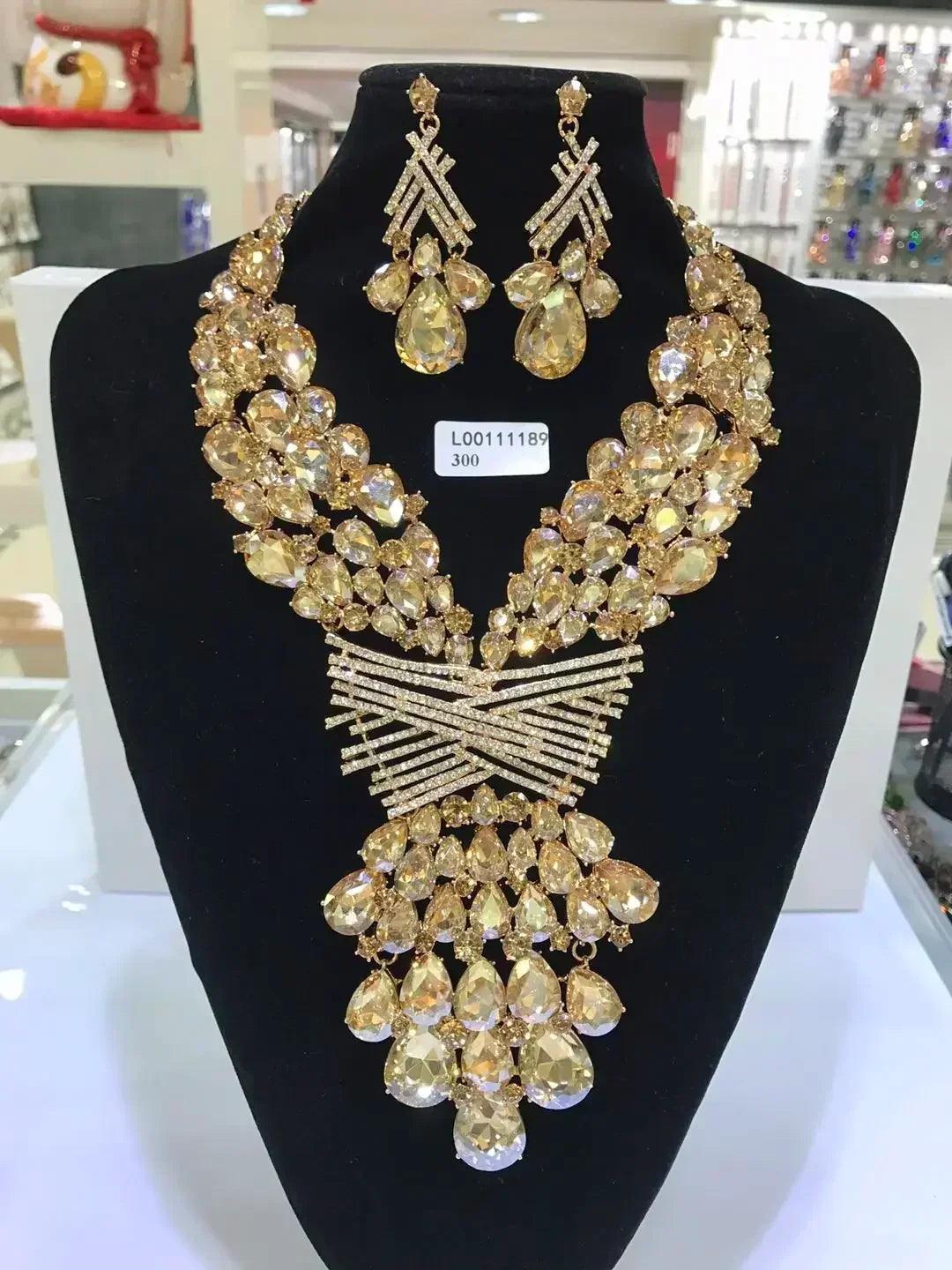 Women luxury necklaces set wedding delicate fashion jewelery crystal rhinestone earrings jewelry sets