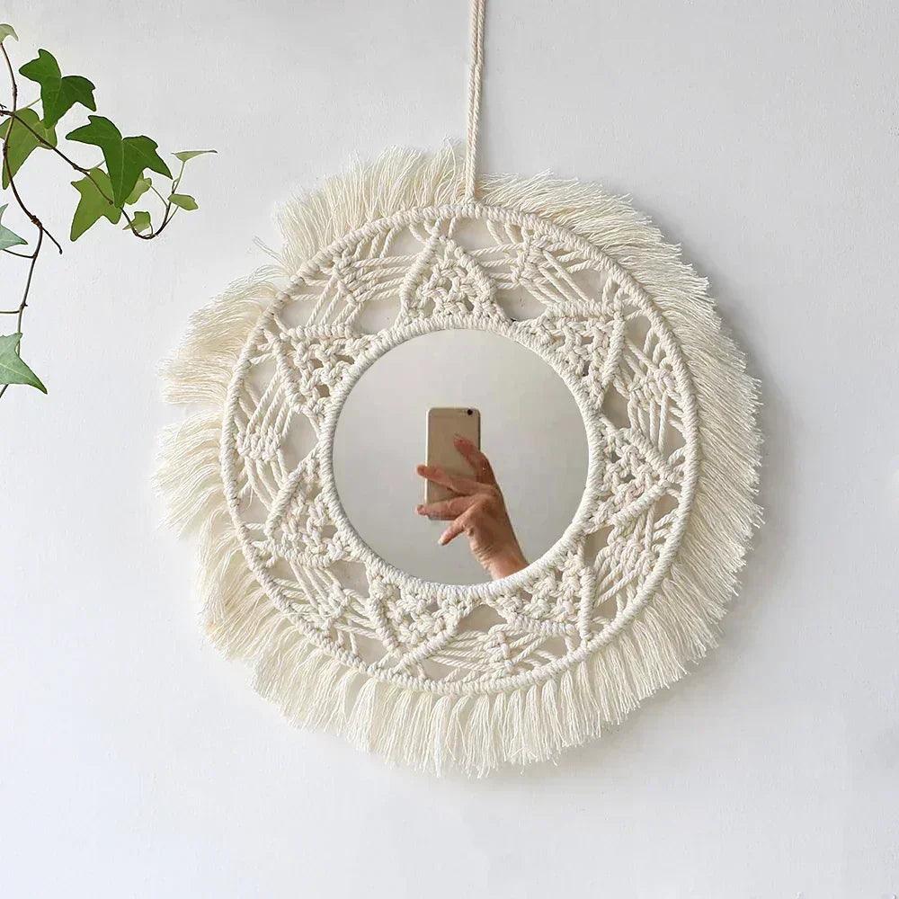 Macrame decorative wall mirror boho home decor makeup aesthetic mirrors living room bedroom christmas wedding