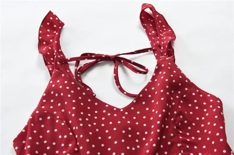 Women Dresses Summer Sexy Dress Ladies High Waist Dot Printing Mini Dresses Vestidos Back Lacing Straps Backless Dress