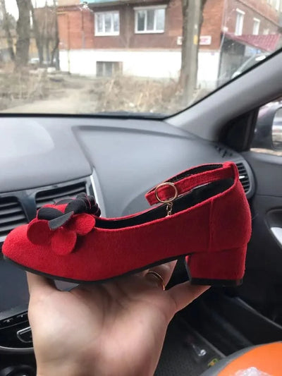 Kids Velvet Black, Pink, Red Leather High Heeled Shoes 3-15T | Girl's Princess Shoes For Party, Wedding, Dance | Children's Fashion