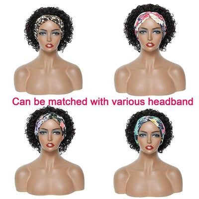 Headband Wig Human Hair Kinky Curly Wig Pixie Cut Wig Human Hair Wigs For Women Human Hair Curly Hair Perruque Cheveux Humain