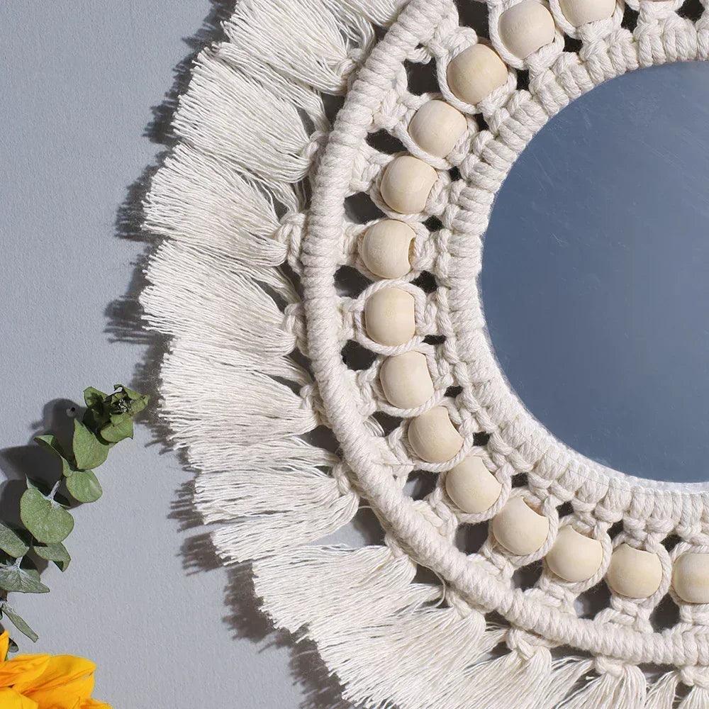 Macrame decorative wall mirror boho home decor makeup aesthetic mirrors living room bedroom christmas wedding