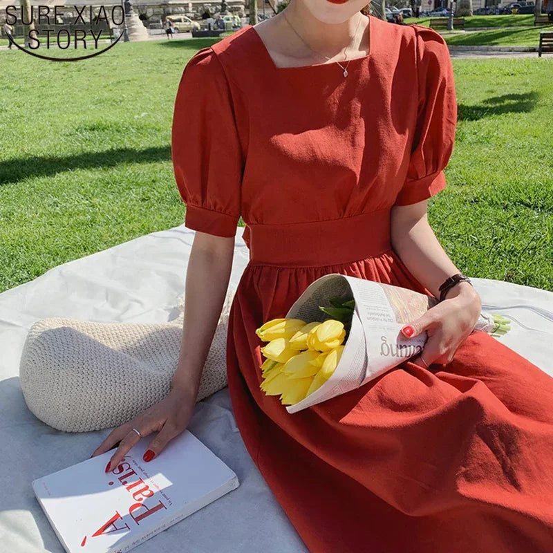 2021 Summer Striped Cotton Linen Long Dress Women Fashion Loose Vestidos Vintage V-neck Half Sleeve Dress for Women Loose