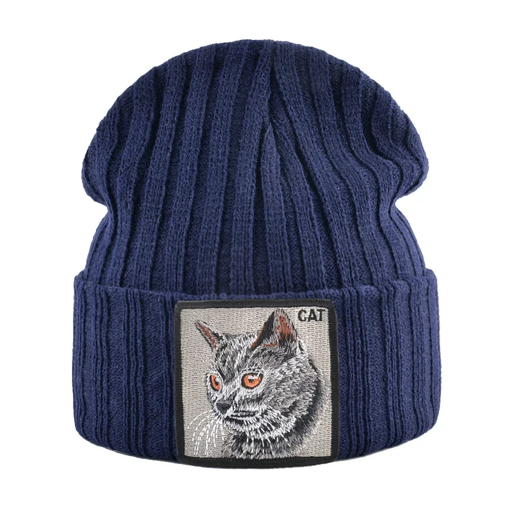 Women's Fashion Beanies Hat Solid Color Knitted Wool Skullies With Embroidery Patch Autumn Winter Men's Knit Gorras Bonnet