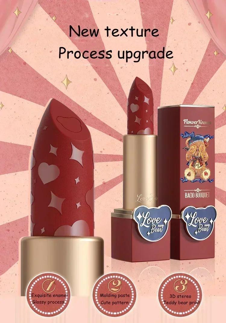 Flower knows love bear series matte moisturizing silky smooth natural lipstick makeup