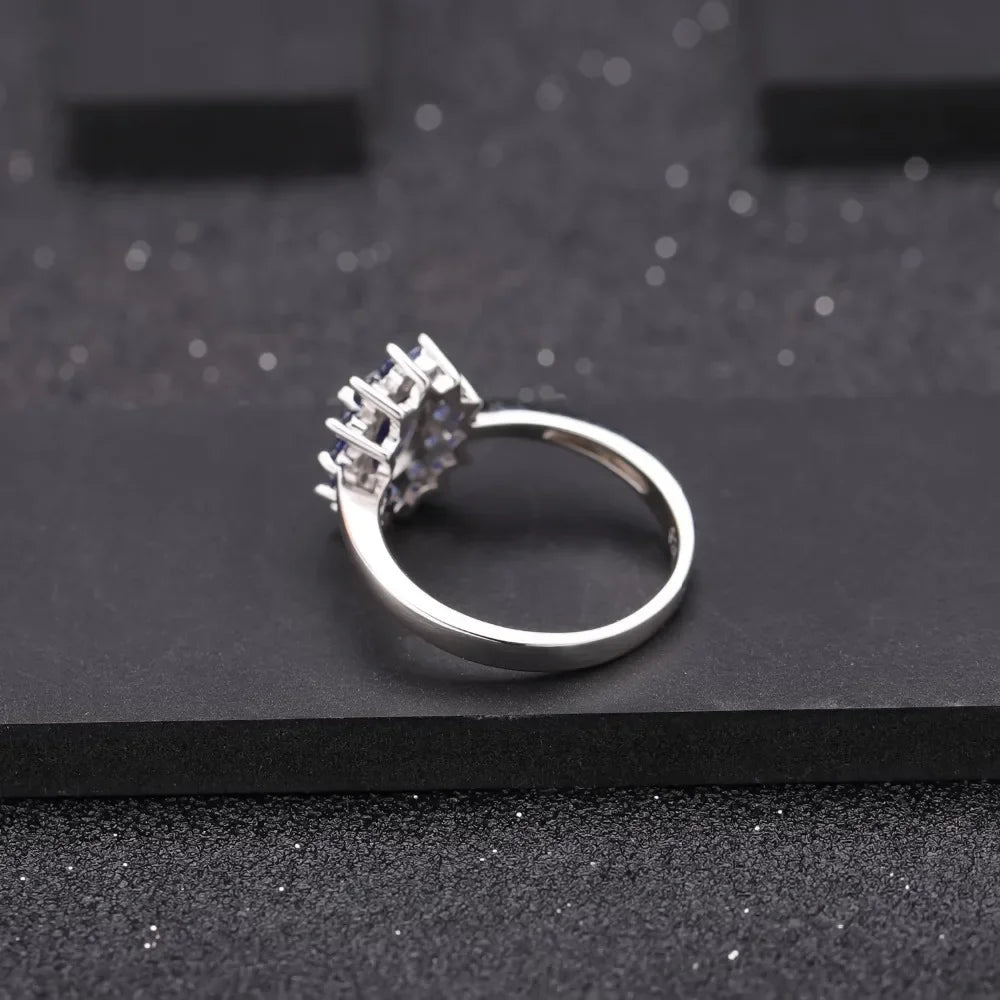 GEM'S BALLET Princess Diana Natural Blue Sapphire Pendant Earrings Ring Set 925 Sterling Silver Design Jewelry Set for Women