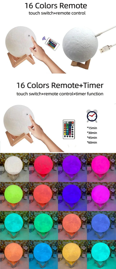 Customized 3D Printing Moon Lamp Personalized Photo Text Night Light USB Rechargeable Gift for Birthday Mother's Valentine Day