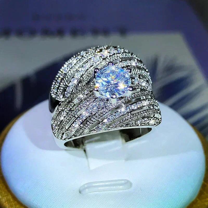 Luxury double set ring high-grade zircon plated real gold men’s and women’s rings party wedding jewelry gift