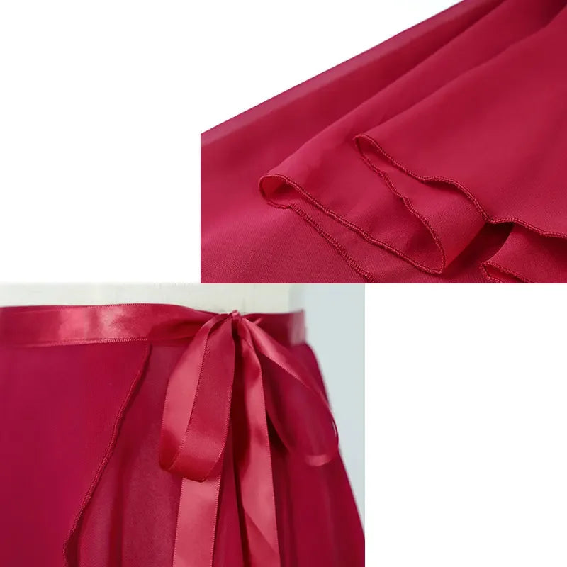 Ballet Skirts Women Long Chiffon Dance Skirt Fairy Chiffon Long Ballet Tutu Dress Dance Costumes Tie Up Dress