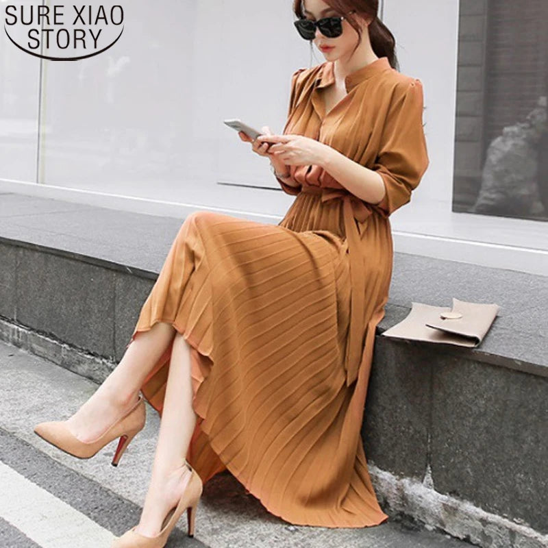 2021 Summer Striped Cotton Linen Long Dress Women Fashion Loose Vestidos Vintage V-neck Half Sleeve Dress for Women Loose