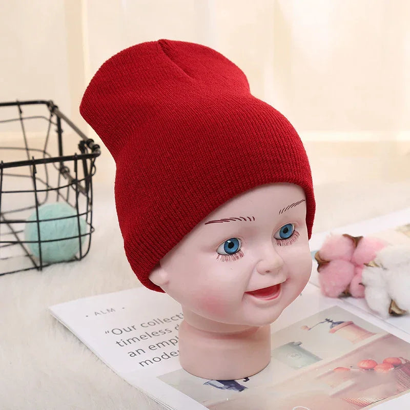 Solid Beanies Hat for Kids Baby Girls Boys Autumn Winter Caps Warm Soft Candy Knitted Bonnet Hats Skullies Toddler Children Cap