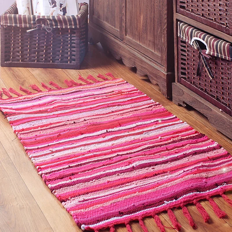 Cotton Cloth Retro Handmade Tassel Rug and Carpet for Home Living Room Tapestry Absorbent Floor Area Mat for Kitchen Boho Decor
