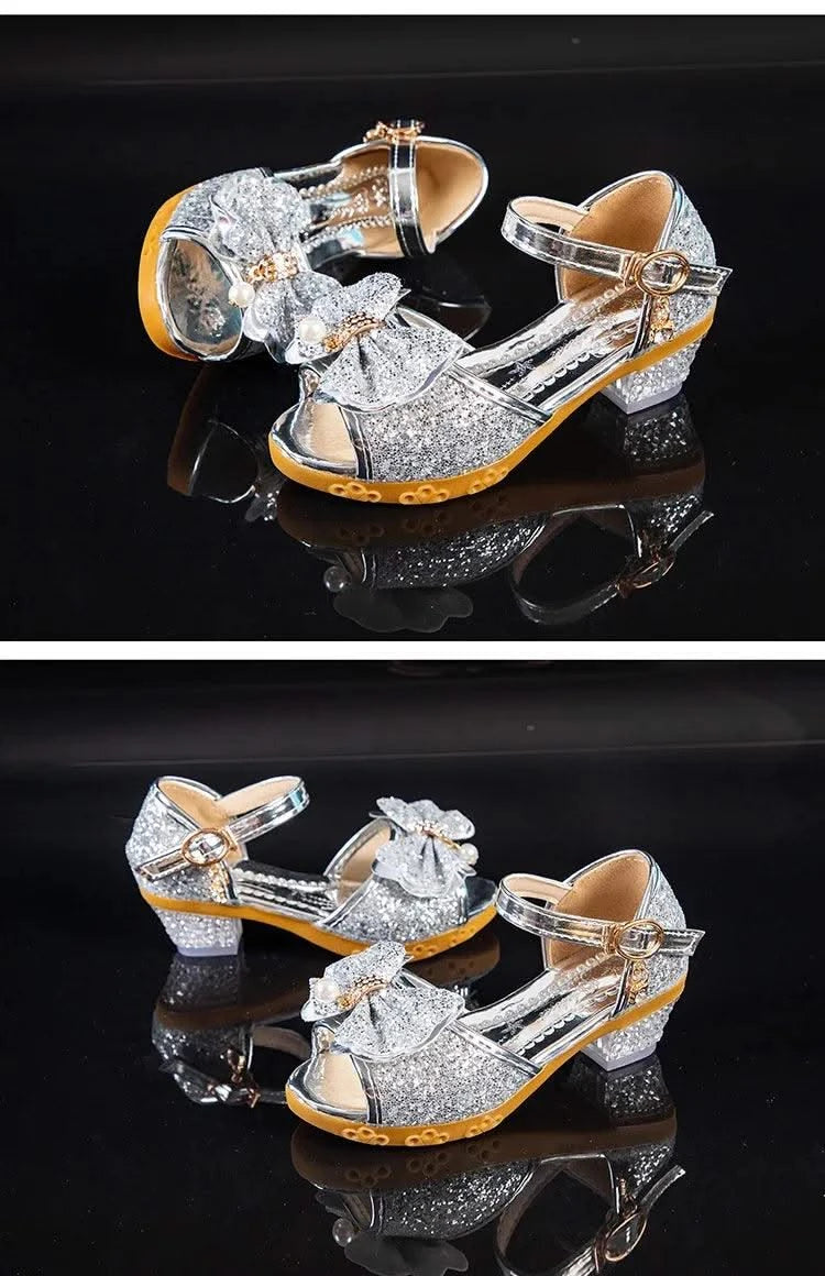 Princess Casual Glitter Bowknot High Heel Children's Shoes| Girls Shoes | Fashion | Dance | Party Sandals