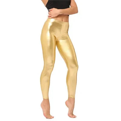 Ladies Silver Metallic Shiny Laser Leather Leggings Women Candy Color