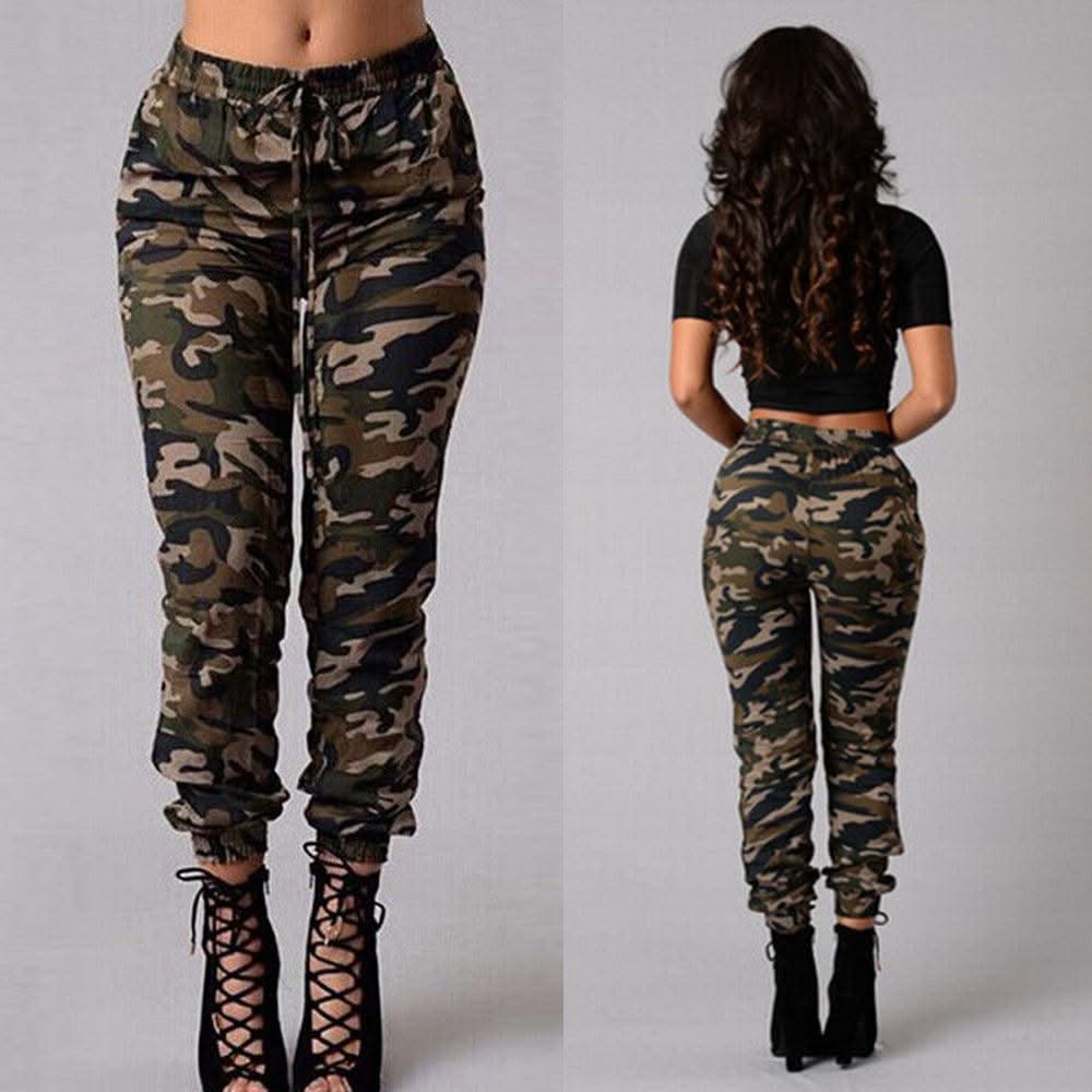 New Women Camo Cargo High Waist Hip Hop Trousers Pants Military Army Combat Camouflage Long Pants Hot Capris Plus Size S-2XL New