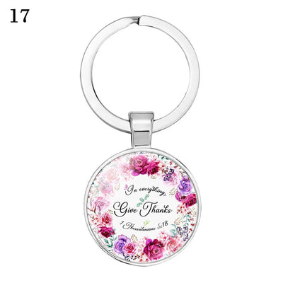Give Thanks With A Grateful Heart Bible Verses Keychain Glass Scripture Quote Jewelry Christian Faith Keyring Thanksgiving Gifts