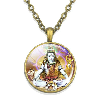 Lakshmi Goddess Pattern Bronze Retro Pendant Necklace Hinduism God Ganesh Glass Cabochon Jewelry Necklace Amulet Gift