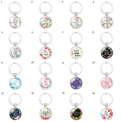 Give Thanks With A Grateful Heart Bible Verses Keychain Glass Scripture Quote Jewelry Christian Faith Keyring Thanksgiving Gifts
