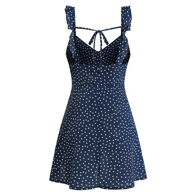 Women Dresses Summer Sexy Dress Ladies High Waist Dot Printing Mini Dresses Vestidos Back Lacing Straps Backless Dress