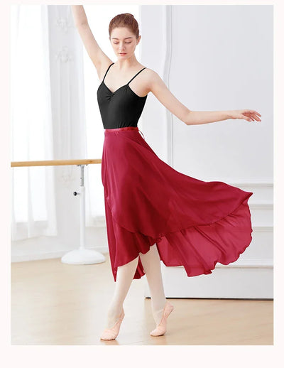 Ballet Skirts Women Long Chiffon Dance Skirt Fairy Chiffon Long Ballet Tutu Dress Dance Costumes Tie Up Dress
