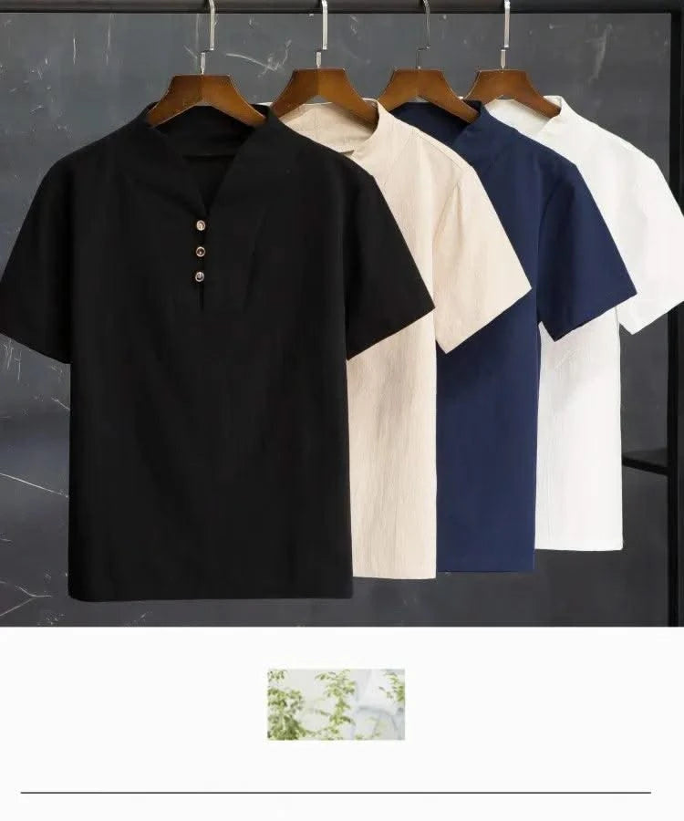 (Shirt + trousers) 2025 summer men shirt Man Cotton and linen shirts Short sleeve men's casual shirts men A set of clothes M-5XL - Elanique