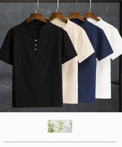 (Shirt + trousers) 2025 summer men shirt Man Cotton and linen shirts Short sleeve men's casual shirts men A set of clothes M-5XL - Elanique