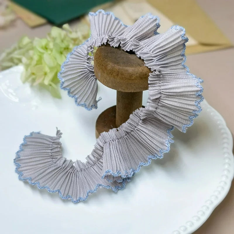 4M/lot 3cm Wine red/pink/Beige Chiffon Pleated Lace Dog Tooth Ruffle Lace Trimming for Dress Pet Cloth Home Decoration X1496