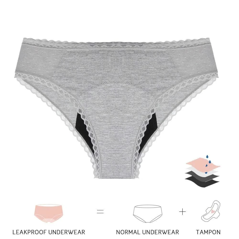 Bamboo Menstrual Panties for Women 4 Layer Absorbent Period Underwear Lace Bikini Leak Proof Culotte Menstruelle