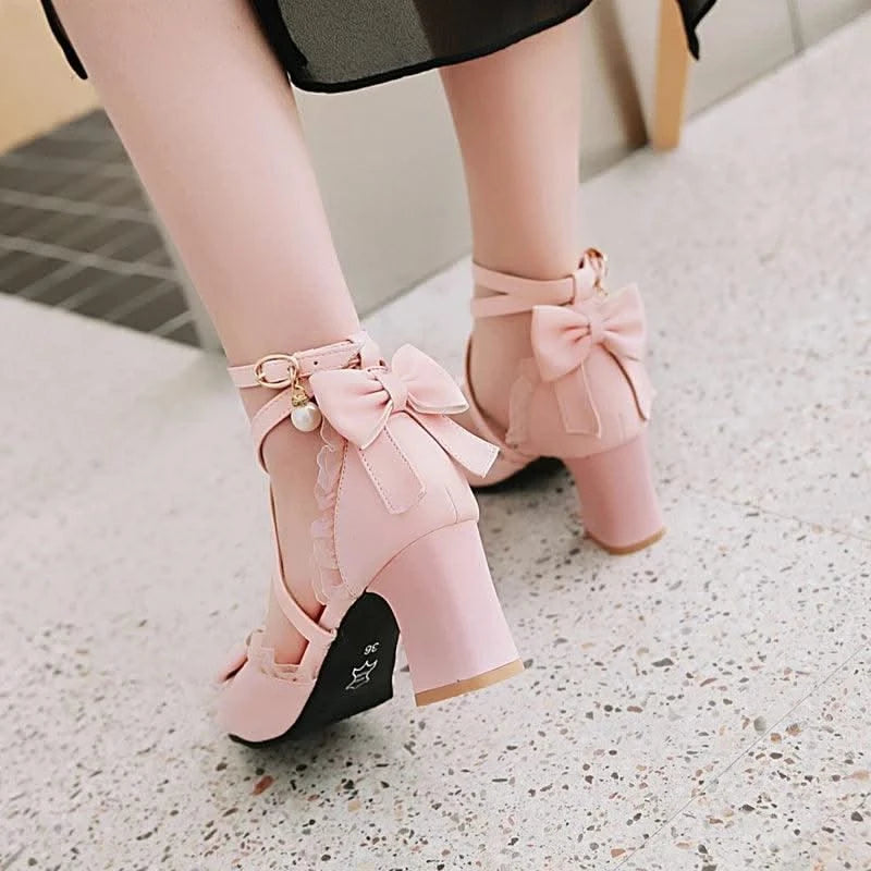 Kids Fashion Bowknot Thick High Heel Shoes | Children's Party Shoes| Fancy Dress Shoes for Girls