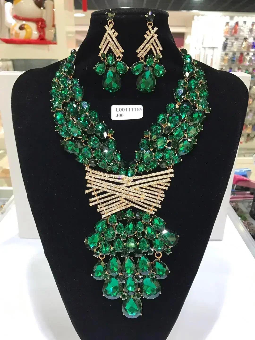 Women luxury necklaces set wedding delicate fashion jewelery crystal rhinestone earrings jewelry sets