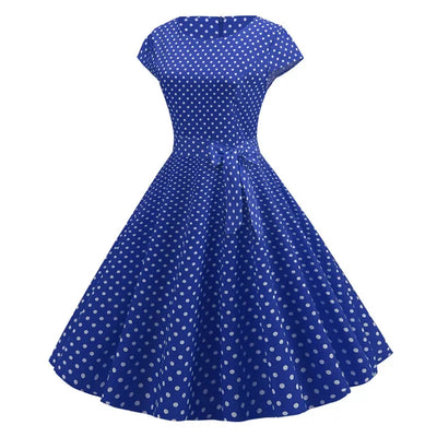 Women Summer Dresses Robe Vintage 50s 60s Big Swing Party Rockabilly Dress White Polka Dot Vestidos