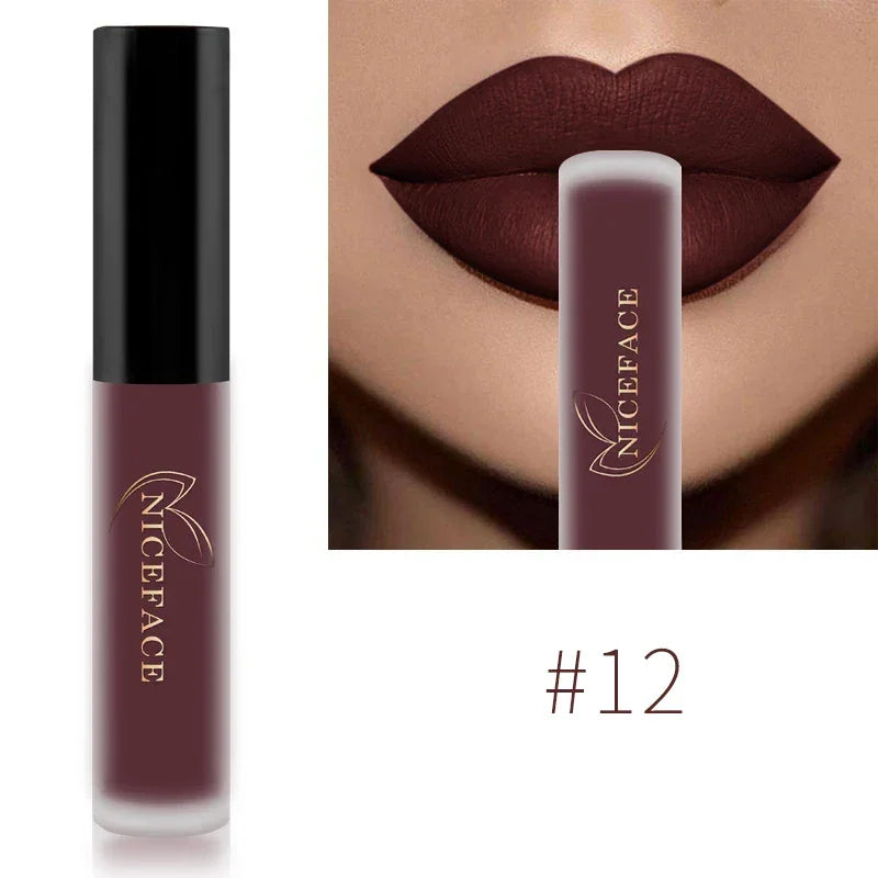 NICEFACE Matte Liquid Lipstick Waterproof Long Lasting Lip Gloss Tint Sexy Red Nude Purple Metallic Lipsticks Makeup Cosmetics