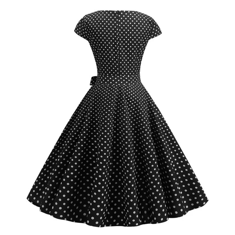 Women Summer Dresses Robe Vintage 50s 60s Big Swing Party Rockabilly Dress White Polka Dot Vestidos