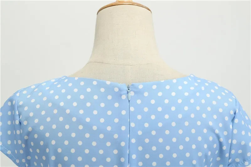 Women Summer Dresses Robe Vintage 50s 60s Big Swing Party Rockabilly Dress White Polka Dot Vestidos