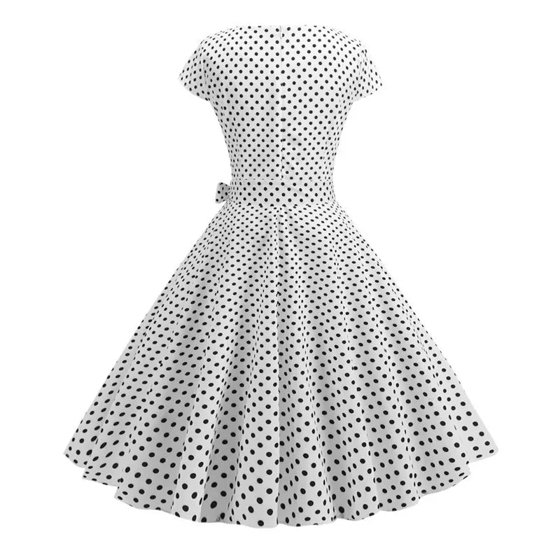 Women Summer Dresses Robe Vintage 50s 60s Big Swing Party Rockabilly Dress White Polka Dot Vestidos