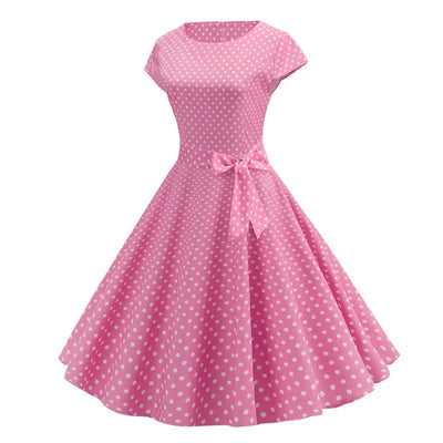 Women Summer Dresses Robe Vintage 50s 60s Big Swing Party Rockabilly Dress White Polka Dot Vestidos
