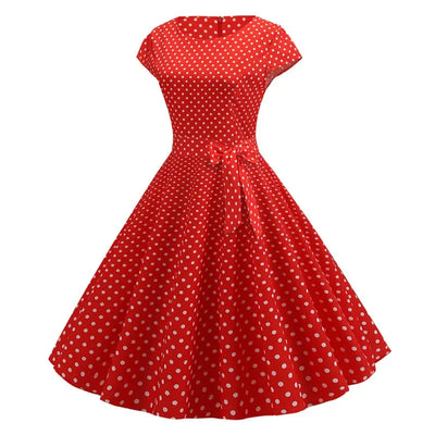 Women Summer Dresses Robe Vintage 50s 60s Big Swing Party Rockabilly Dress White Polka Dot Vestidos