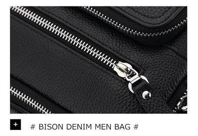 BISON DENIM Carbon Fiber Messenger Bag Men Casual Cowhide Leather Shoulder Crossbody Bag Gift Designer Handbags