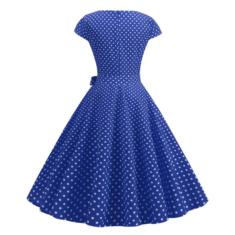 Women Summer Dresses Robe Vintage 50s 60s Big Swing Party Rockabilly Dress White Polka Dot Vestidos