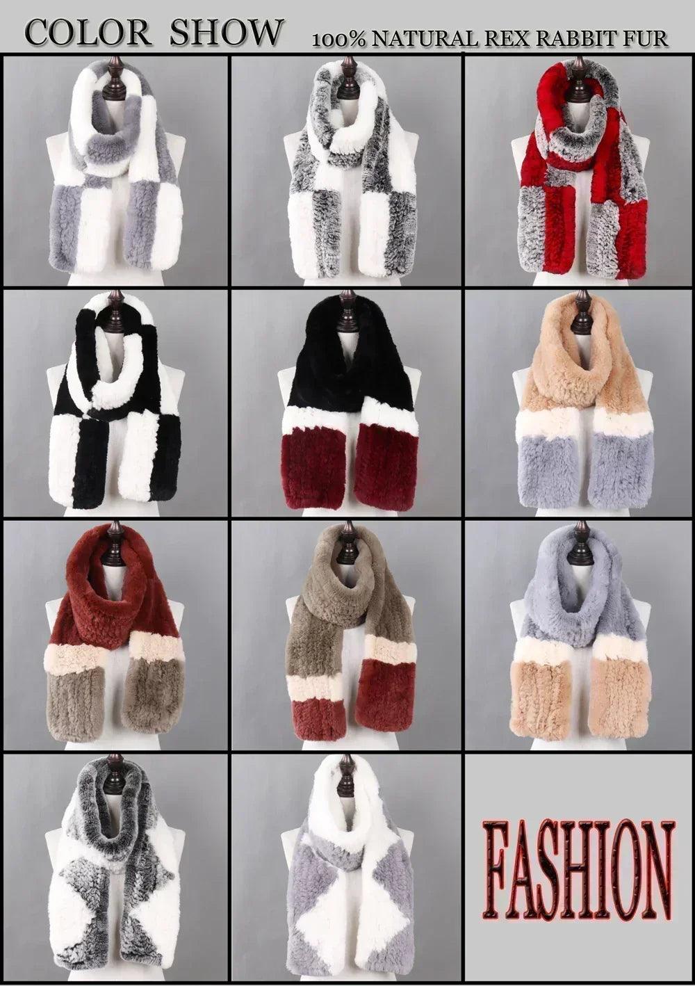 100% natural rabbit fur scarves long style women winter