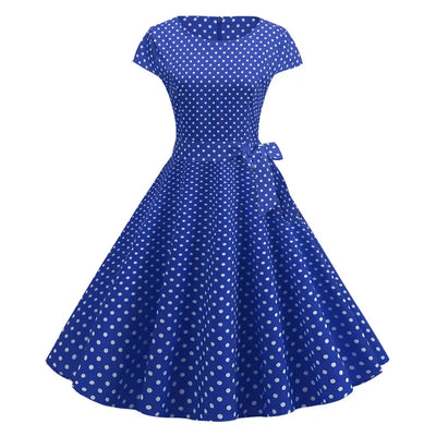 Women Summer Dresses Robe Vintage 50s 60s Big Swing Party Rockabilly Dress White Polka Dot Vestidos
