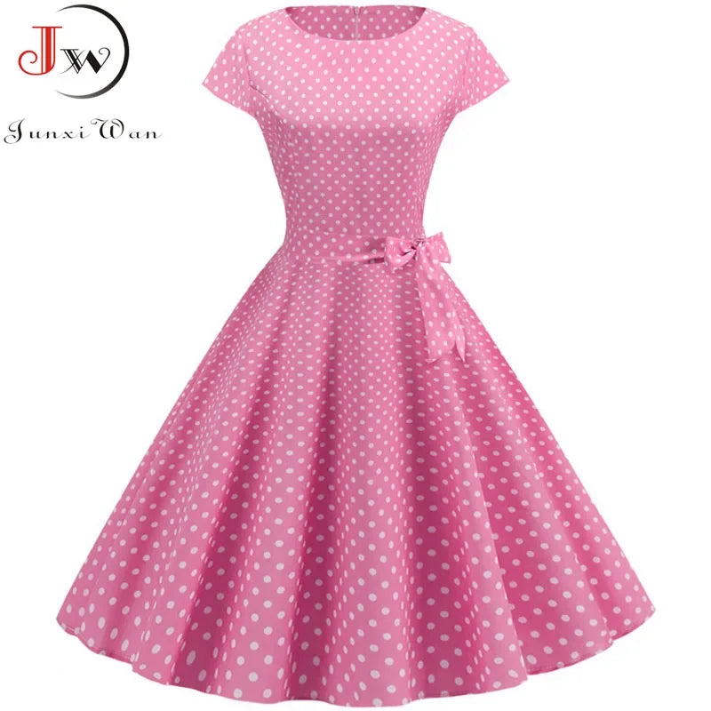 Women Summer Dresses Robe Vintage 50s 60s Big Swing Party Rockabilly Dress White Polka Dot Vestidos