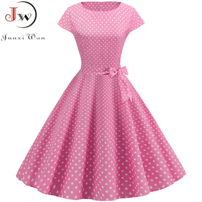 Women Summer Dresses Robe Vintage 50s 60s Big Swing Party Rockabilly Dress White Polka Dot Vestidos