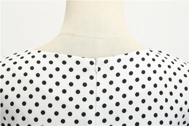 Women Summer Dresses Robe Vintage 50s 60s Big Swing Party Rockabilly Dress White Polka Dot Vestidos